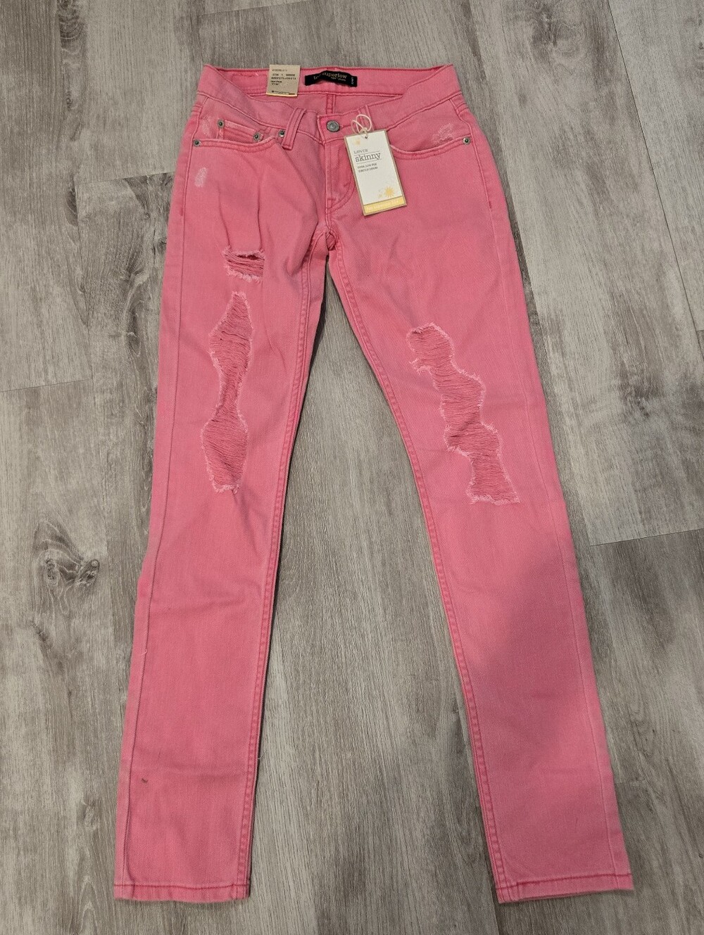NEW Levis Pink Distressed Super Low 524 Skinny Jeans Sz 26 or US 1 Pants NWT